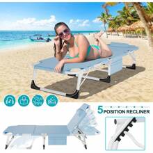 ABORON 3 In 1 Sun Tanning Chair Oversized With Mat&Face Arm Hole, Heavy Duty Folding Chaise Lounge Chairs, 5-Position Outdoor Lounge Chair/Pillow, For Beach, Pool, Lawn, Yard, Patio - Màu xanh bụi bặm - Xem 6
