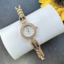 1 Stück Vintage Goldfarbene Runde Wasserdichte Quarzuhr, Modisch Elegante Personalisierte Damenuhr Geeignet Für Tägliche Dekoration, Anwendbar Für Damen Alltägliches Tragen, Partys, Bankette, Dates, Feste, Geschenk Armband Dekoration