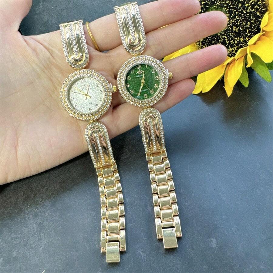 1 Stück Vintage Goldfarbene Runde Wasserdichte Quarzuhr, Modisch Elegante Personalisierte Damenuhr Geeignet Für Tägliche Dekoration, Anwendbar Für Damen Alltägliches Tragen, Partys, Bankette, Dates, Feste, Geschenk Armband Dekoration