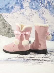 Stivali invernali da ragazza, nuovi stivali da neve alla moda con fiocco e tubo alto, stivali da esterno per bambini di media età, spessi e caldi per Natale, colore rosso