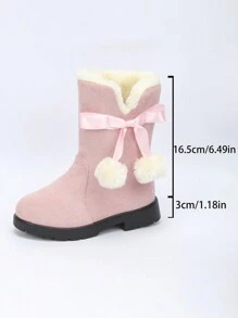Stivali invernali da ragazza, nuovi stivali da neve alla moda con fiocco e tubo alto, stivali da esterno per bambini di media età, spessi e caldi per Natale, colore rosso