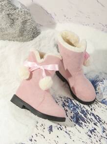 Stivali invernali da ragazza, nuovi stivali da neve alla moda con fiocco e tubo alto, stivali da esterno per bambini di media età, spessi e caldi per Natale, colore rosso