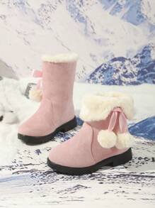 Stivali invernali da ragazza, nuovi stivali da neve alla moda con fiocco e tubo alto, stivali da esterno per bambini di media età, spessi e caldi per Natale, colore rosso