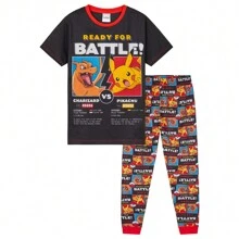 pokemon Pyjamas Set Loungewear T-Shirt Long Bottoms PJs - Black - View 1