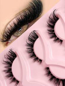 Asiteo 5 Pairs Cat Eye False Eyelashes, Transparent Band, Natural & Fluffy 3D Thick & Long Lashes, Create Fluttery Lash Extension Effect - 眼尾拉長款 - 查看 2
