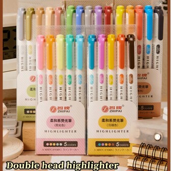 1 套混合色荧光笔，双头多功能记号笔，用于学生笔记、涂鸦