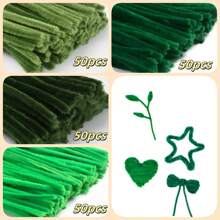 400 piezas Limpiapipas flexibles de chenilla verde, limpiapipas verdes surtidos, tallos de chenilla versátiles, fácil de retorcer y doblar, manualidades hechas a mano para flores de tulipán, hojas, animales, árbol de Navidad, regalos para el Día de la Madre y proyectos creativos - Perfecto para entusiastas de las artes y manualidades, proyectos navideños y limpieza - Juego duradero, plegable y colorido