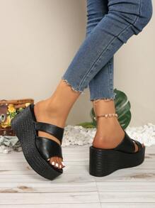 Women Platform Sandals, Summer Peep Toe Thick Bottom High Heel Sandals, Casual Outdoor Holiday Flat Sandals - Black - View 4