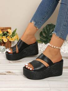 Women Platform Sandals, Summer Peep Toe Thick Bottom High Heel Sandals, Casual Outdoor Holiday Flat Sandals - Black - View 6