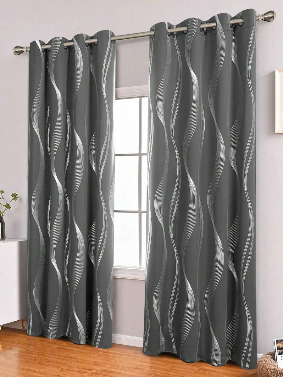 卧室遮光窗帘，减光隔热纯色索环遮光窗帘/窗帘布/客厅/育儿室/儿童房窗帘，1 片 - 深灰色 - 查看 1