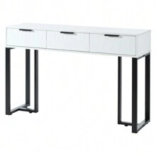 Modern Console Table With Drawers, Gold-Colored Frame, Adjustable Foot Pads And Elegant Handles (White+Black) - White+Black - View 10