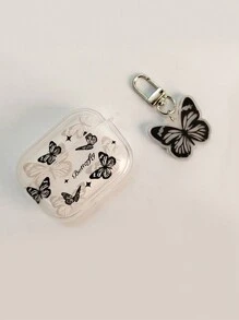 1pc Black Butterfly TPU Shock-Resistant Earbud Case, Compatible With Apple Models