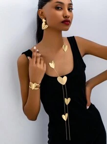 1 件/套 2025 情人节新品奢华金属闪亮心形耳环、手链、项链首饰套装，精致奢华独特心形吊坠项链，适合宴会、派对、日常佩戴、情人节礼物情人 - 心形首飾 - 查看 1