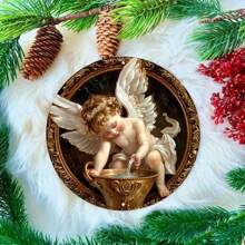 20.32x20.32cm Round Metal Charming Angel Plaque - Ideal For Wall Art And Wreath Decor, Artist's Choice With Random Hole Styles - Multicolor - View 8