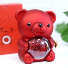 Preserved Rose Hug Bear Flower Rotating Jewelry Holder Romantic Preserved Eternal Flower Elegant Keepsake Box For Woman Christmas Valentines Day Birthday(15.5*12*13cm) Gifts For Women Back To School