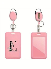 Gepersonaliseerde roze intrekbare ID-badgehouder met sleutelhanger, bedrukt met madeliefjesletters A-Z-patroon, harde ID-badgehouders met intrekbare ID-rol, ID-kaarthouder, plastic creditcardbeschermer, ID-kaarthouder voor verpleegster, dokter, leraar (roze)