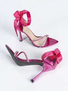 New Fashion Rhinestone Peep Toe High Heels For Women, Elegant British Style Gradient Asymmetrical Design Comfortable Formal Party Wedding Sandals - Hot Pink - View 6