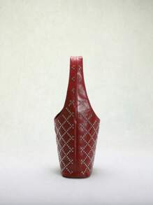 1件Sculptedstyle包，欧美朋克风手工双面全钻菱形铆钉镶嵌小众奢华水桶包，热门安哥拉勃艮第酒红、樱桃红，优雅女士腋下单肩包，商务办公使用，完美的情人节礼物 - 酒紅色 - 查看 4