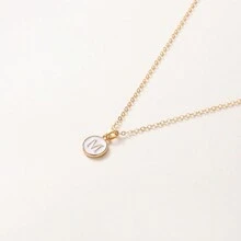 1pc Initial Letter A-Z Pendant Necklace, Gold Color Disc Charm Necklace, Suitable For Birthday, Mother's Day, Valentine's Day, Daily Wear Valentines,Mom,Mother,Mother's Day,Gift