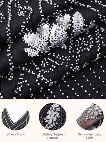 BABEYOND 1920s Art Deco Fringed Sequin Dress Roaring 20s Flapper Fancy Dress - 黑銀色 - 查看 3