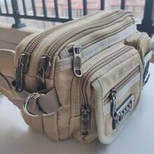 Fashionable Multi-Layer Canvas Waist Fanny Pack, Retro Basic Crossbody Chest Bag For Casual Use - Khaki - View 13