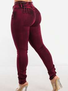 MX JEANS Butt Lifting Burgundy Acid Wash Skinny Jeans - Nhiều màu - Xem 7