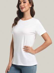 MISIFI Womens Short Sleeve Basic Shirts Crewneck Tees Loose Fit Fashion Tops Casual Summer Clothes - White - View 3