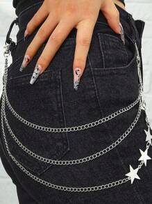 嘻哈裤链 哥特牛仔裤链 女式星星朋克口袋链 多层亚克力钥匙扣 可爱裤子链 男士摇滚钱包链 女孩腰带配饰 - 銀色 - 查看 3