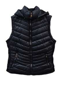 Chaleco Basico Capitonado Liso , con Gorro, Cremallera y Cuello alto. - Negro - Ver 2