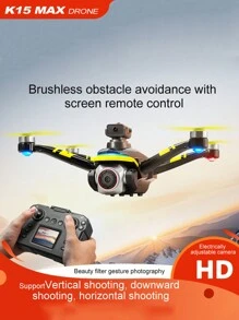 新款K15 MAX遥控无人机配备升级版带屏幕遥控器，可实现实时高清图传，是一款航拍四轴飞行器，配备高清双摄像头 - 黑黃色 - 查看 10