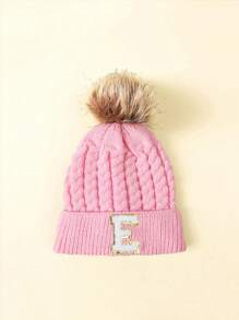 1pc Children Letter Pattern Winter Brimless Knit Beanie Hat - Pink - View 31
