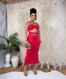 Women's Midi Dress, Suplex, Strapless, With Slit On The Back, Summer Launch Bee - 紅色 - 查看 2