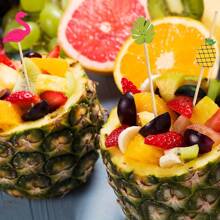 100 支开胃菜棒，4.7 英寸水果签珍珠边火烈鸟棒，适用于夏季热带派对、夏威夷主题派对用品