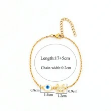 1pc Fashion Pave Zirconia Initial Round Eye Golden Simple Stainless Steel Chain Bracelets For Women - Yellow Gold - View 2
