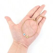 1pc Fashion Pave Zirconia Initial Round Eye Golden Simple Stainless Steel Chain Bracelets For Women - Yellow Gold - View 3