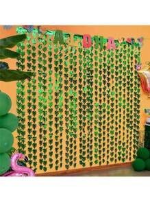 Hawaiianische tropische Party-Dekoration, grüne Palmenblatt-Girlande 3,3X6,6 Fuß Folienfransenvorhänge Hintergründe, tropische Palmenblatt-Folienfransenfahne für "Wild One" Geburtstage, Lula, und Dschungel-Dinosaurier-Partys, perfekt für Sommer-Strand- und Pool-Partys, hawaiianische Themen-Events, Geburtstage & mehr Kunststoff-Fotorequisite