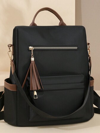 时尚女士大容量流苏装饰防盗旅行背包