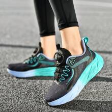 1 Pair Couple Running Shoes, Size 36EUR-48EUR For Men & Women, Rotating Button Closure, Breathable Mesh, Suitable For Workout & Running - Black - View 2