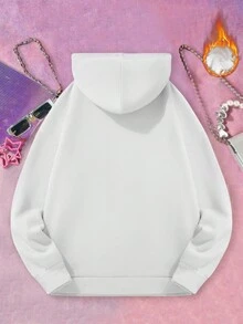 Sudadera con capucha blanca oversized y casual de mujer con gráfico de cebra y estampado colorido de letras, forro térmico cálido, diseño con cordón, adecuada para clima frío