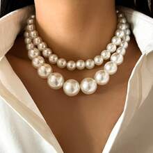 2pcs Set European And American Crossborder Accessories Large Pearl Necklace Elegant Multi-Layered Beaded Choker Necklace For Women