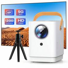 SUREWHEEL Q3 Projector With Tripod, FHD 1080P, 4K Support, 300 Inch Display, 5G WiFi & Bluetooth 5.0, 12000 Lumens, Keystone Correction. - Phích cắm loại F của EU (220-240V) - Xem 1