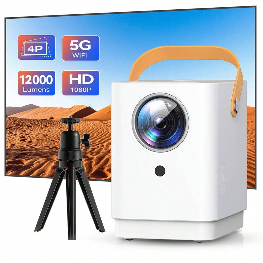 SUREWHEEL Q3 Projector With Tripod, FHD 1080P, 4K Support, 300 Inch Display, 5G WiFi & Bluetooth 5.0, 12000 Lumens, Keystone Correction. - Phích cắm loại F của EU (220-240V) - Xem 1