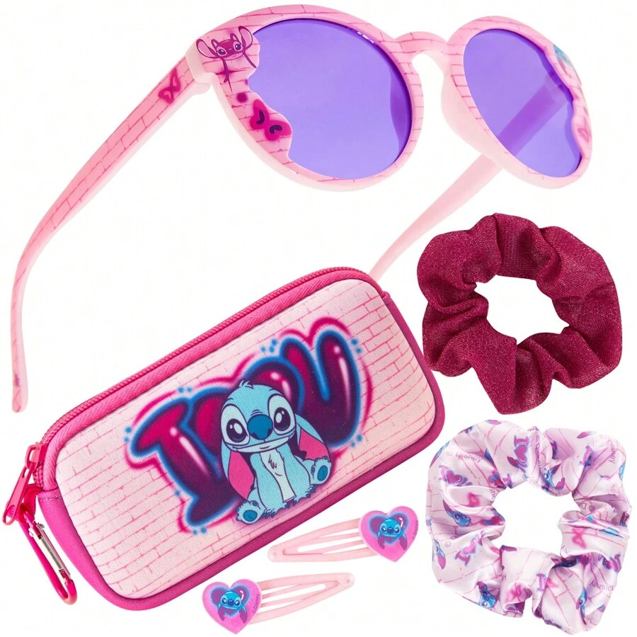Disney Stitch Set Sunglasses UV Protection Case 2 Scrunchies Hair Clips Accessories Set Gift - Multicolor - View 1