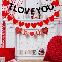 2pcs Felt Heart Shape Pennant Banner "I LOVE YOU" Red Heart, Valentine's Day Decorations, Wedding, Proposal, Backdrop Decoration - Multicolor - View 3