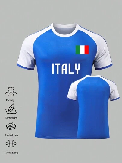1 件经典意大利足球球衣，弹性透气面料，圆领，男女通用国家队足球球衣，速干运动服，适合休闲、比赛、训练和跑步，春夏