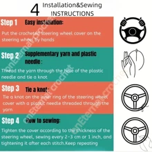 onEternal 1 Handmade Crocheted Steering Wheel Cover & 2 Seatbelt Covers Car Interior Decor Set, Yellow & Blue