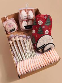 MAANGE ﻿ ﻿13Pcs Professional Soft Long Aluminum Tube Makeup Brushes With Storage Bag Christmas Gift Box+27pcs Powder Puff Accessories,Foundation Brush, Eyeshadow Brush, Eyebrow Brush, Blending Brush,Highlight Brush,Concealer Brush,Makeup Brush For Powder Liquid Cream,Makeup Tool With Soft Fiber For Easy Carrying,Brush For Travel,Christmas Theme Gifts For Women&Girls - 金色 - 查看 2