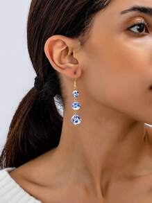 1 对复古手绘青花瓷串珠耳环，小众设计中式球形耳环，优雅女士吊坠耳环 - 耳環 - 查看 2