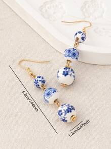 1 对复古手绘青花瓷串珠耳环，小众设计中式球形耳环，优雅女士吊坠耳环 - 耳環 - 查看 5