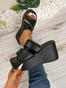 Women Platform Sandals, Summer Peep Toe Thick Bottom High Heel Sandals, Casual Outdoor Holiday Flat Sandals - Black - View 3
